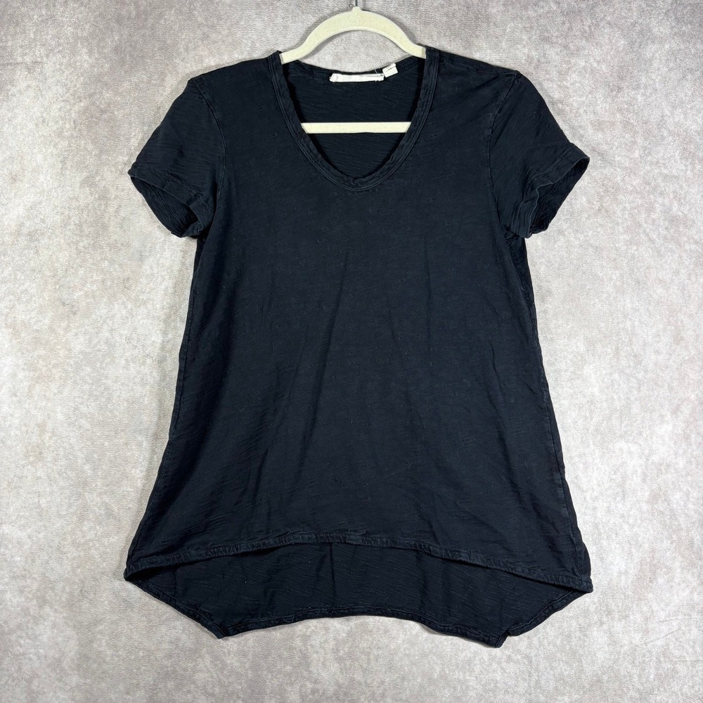 Wilt Shirt Womens Size XS Black Asymmetric Hem Short Sleeve V-Neck Casual